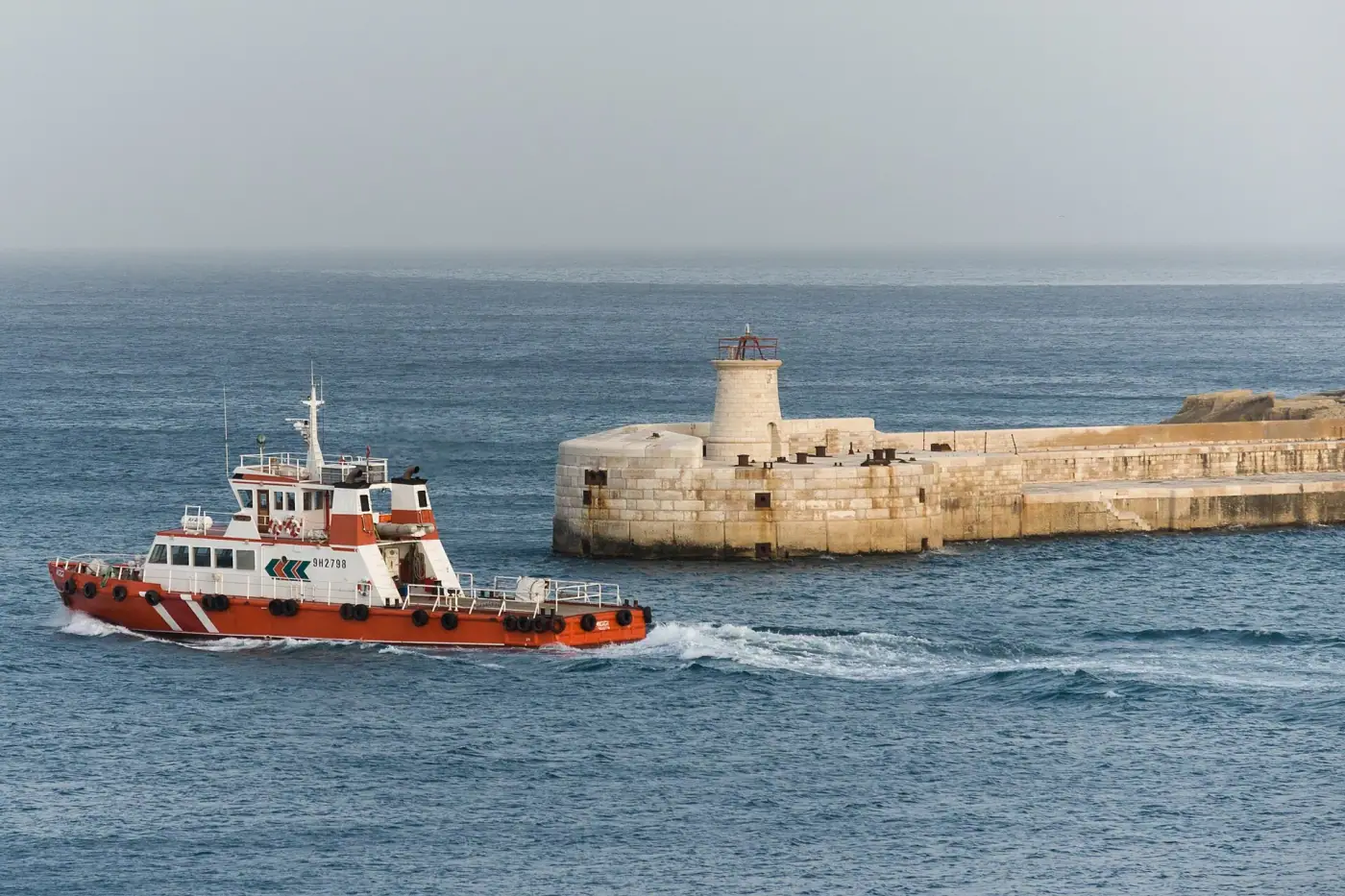 A ship leaving the Grand Harbour